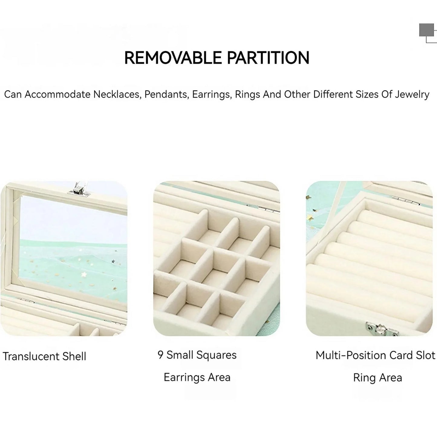 Velvet Jewelry Organizer Box with Clear Lid Dust-Proof Storage Tray for Rings Earrings Multi-Piece Display Holder