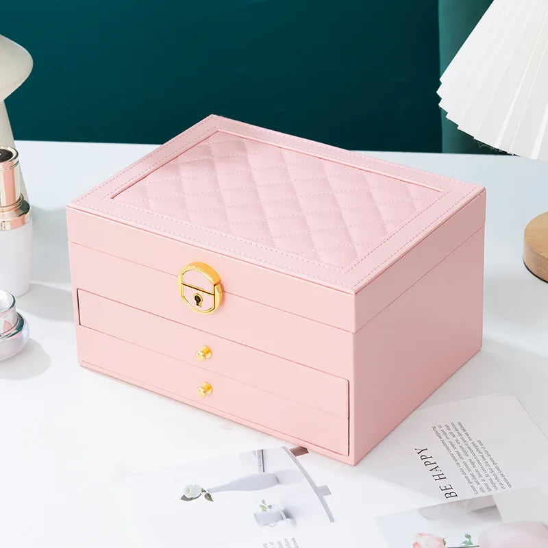 Large Jewelry Storage Box Multi-Layer Organizer For Jewelry Necklace Earring Leather Jewellery Storage Packaging Display Boxes