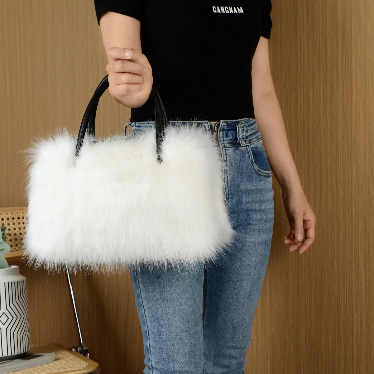 Winter Faux Fur Boston Handbag
