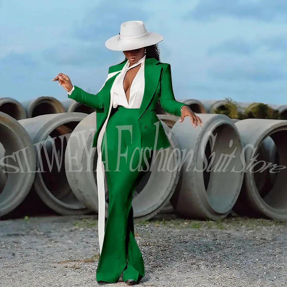Fashion Pure White Female Suit 2 Pieces Jacket Pants Women Ladies Evening Party Tuxedos Formal Work Wear For Wedding