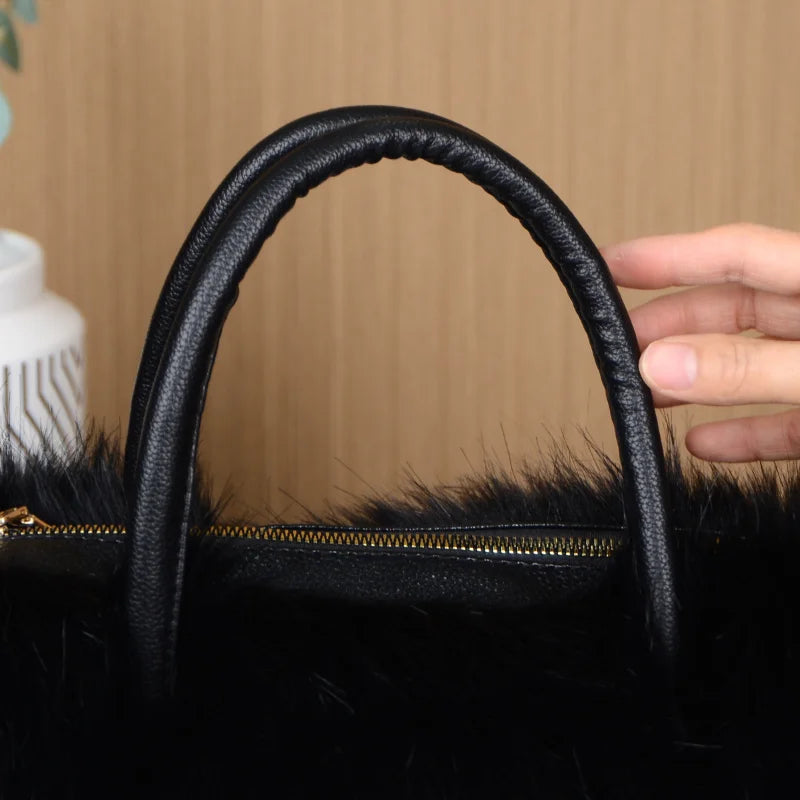 Faux Fur Patchwork Boston Handbag