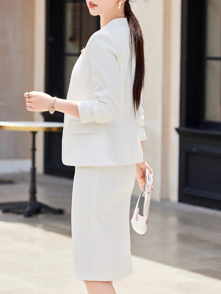 Collarless Suit Dress 2-Piece | Faeva London
