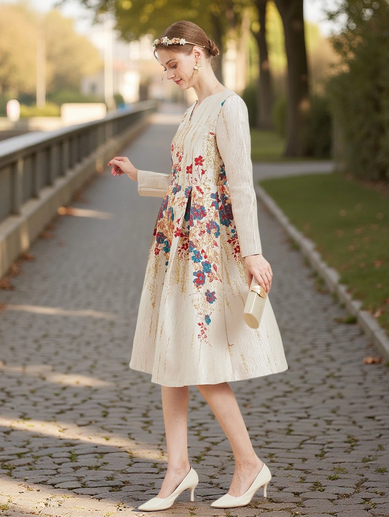 Floral Jacquard Evening Dress