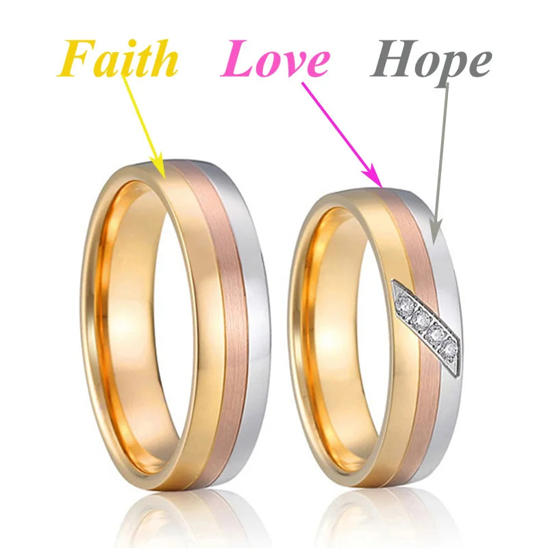Hypoallergenic Titanium Matching Couple Rings Designer Crown Rose Golden Valentines Wedding Bands For Men And Women