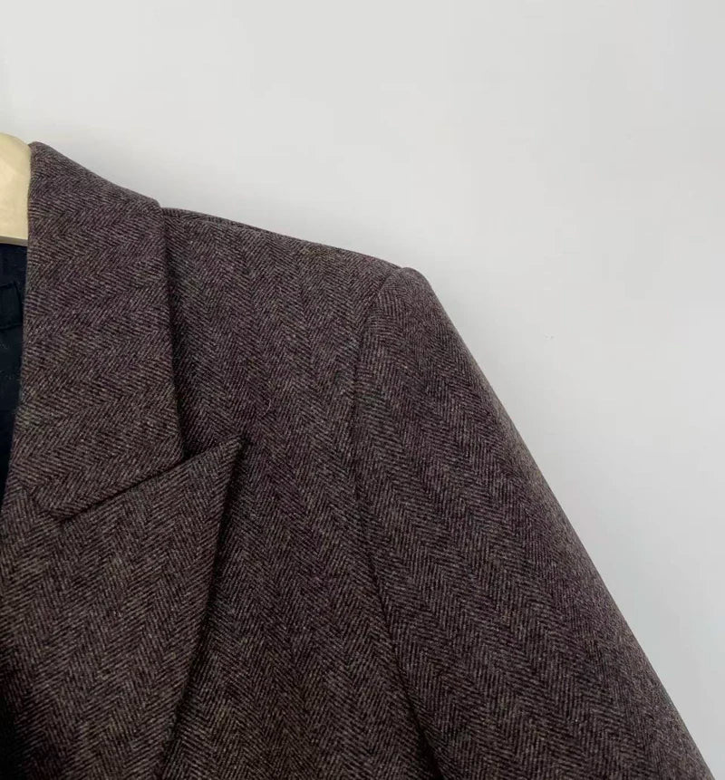 Autumn and winter new wool herringbone tweed blazer, slim fit with a British style, naturally structured texture