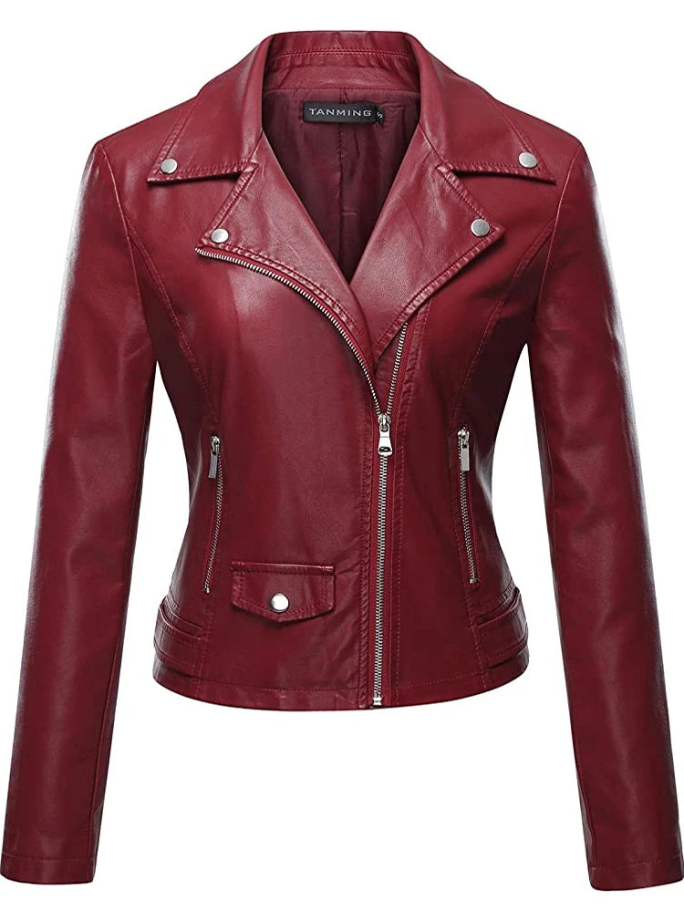 Spring and Autumn Pu Material Leather Jacket Fashionable Women's Leather Jacket Leather Jacket