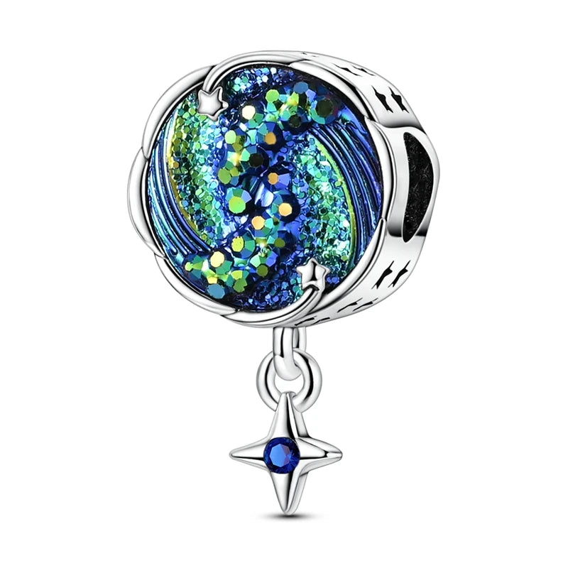 925 Sterling Silver Charm Pendant Star Moon Sun Starry Sky Beaded Charm Fit Original Bracelet DIY Fine Jewelry Making For Women
