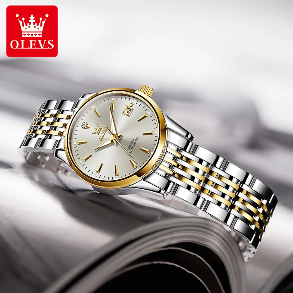 OLEVS 6635 Luxury Brand Elegance Ladies Watch Automatic Mechanical Wristwatch Waterproof Luminous Chronograph Watch For Women