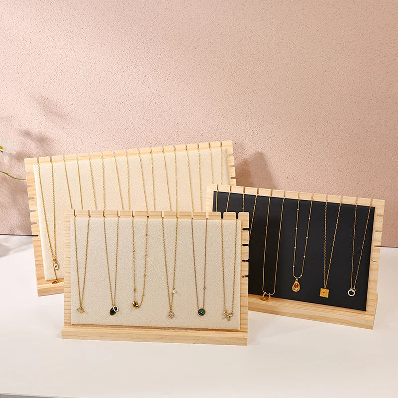 1pc bamboo wood velvet black/off white jewelry displa | Faeva London