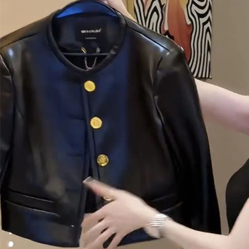 2025 autumn new fashion leather U coat women's high-e | Faeva London