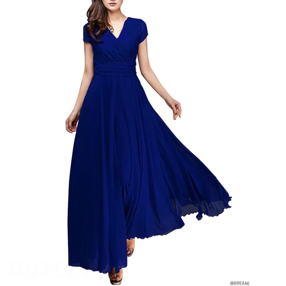 V Neck Chiffon Evening Dress