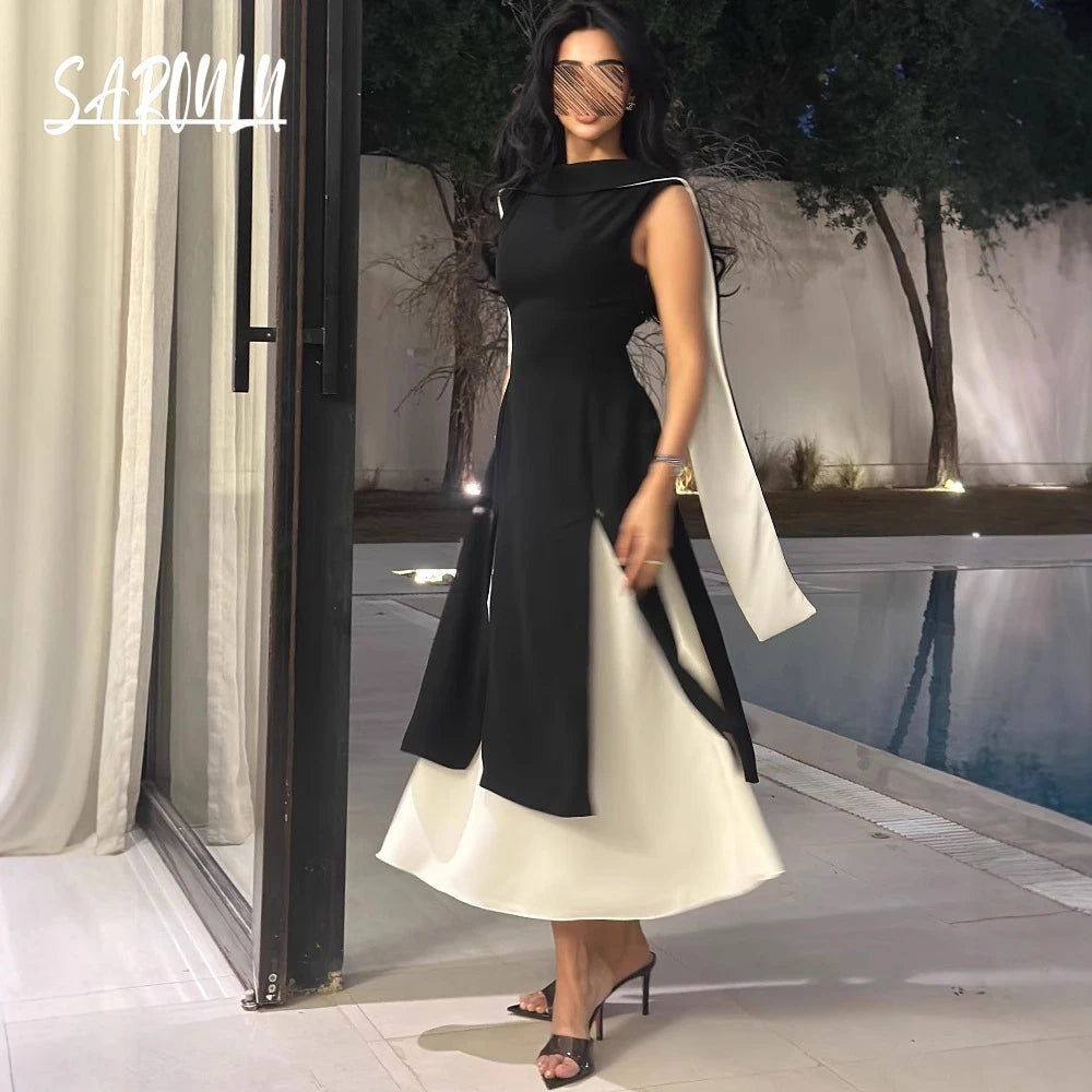 Hot Sale O Neck Stunning Muslim A Line Evening Dress Dancing Party Women With Cape Sleeves Cocktail Vintage Gown Fast Shipping
