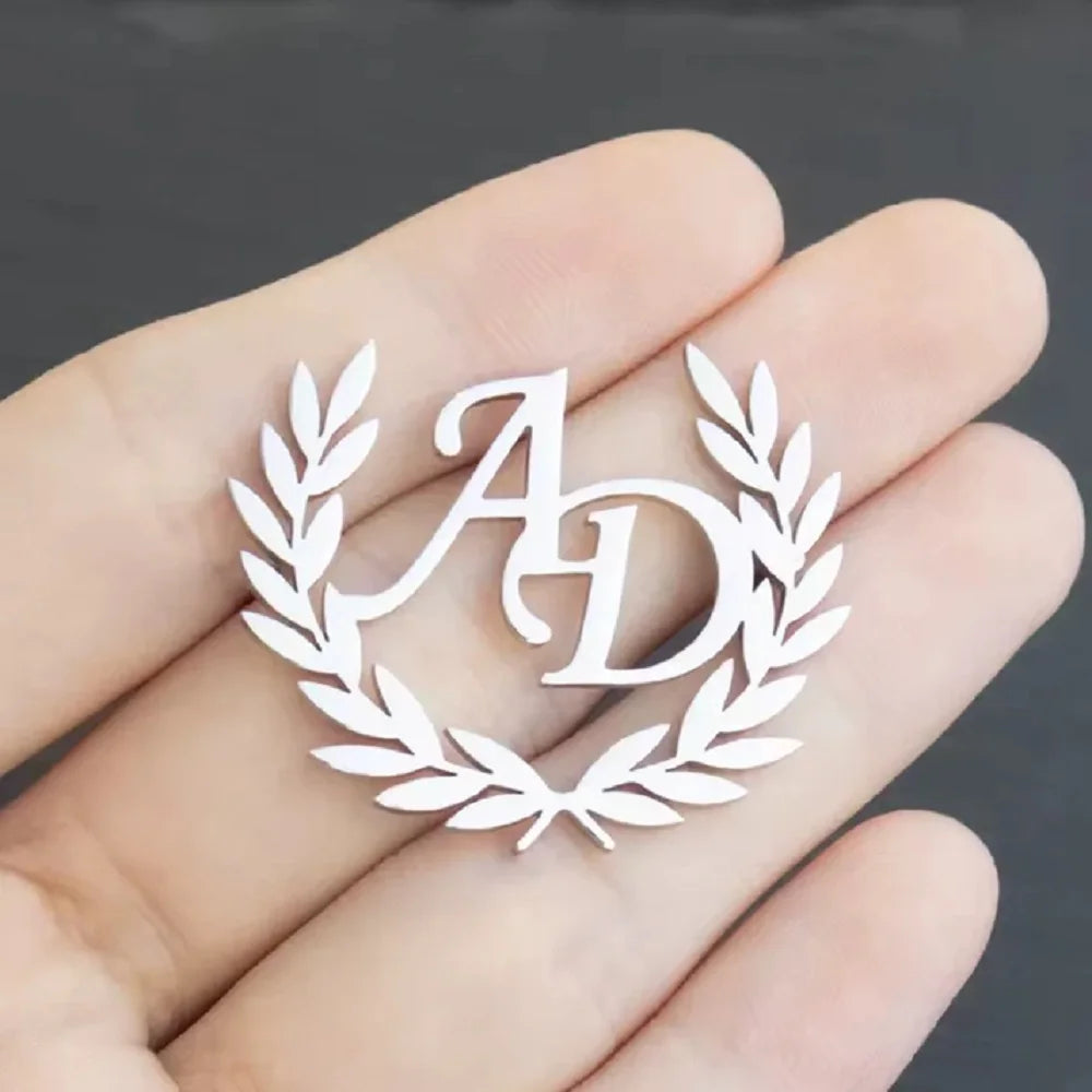 Sipuris Olive Branch Custom Initial Name Brooch For Women Men Stainless Steel Trendy Pins Badge Nameplate Brooch Jewelry Gifts