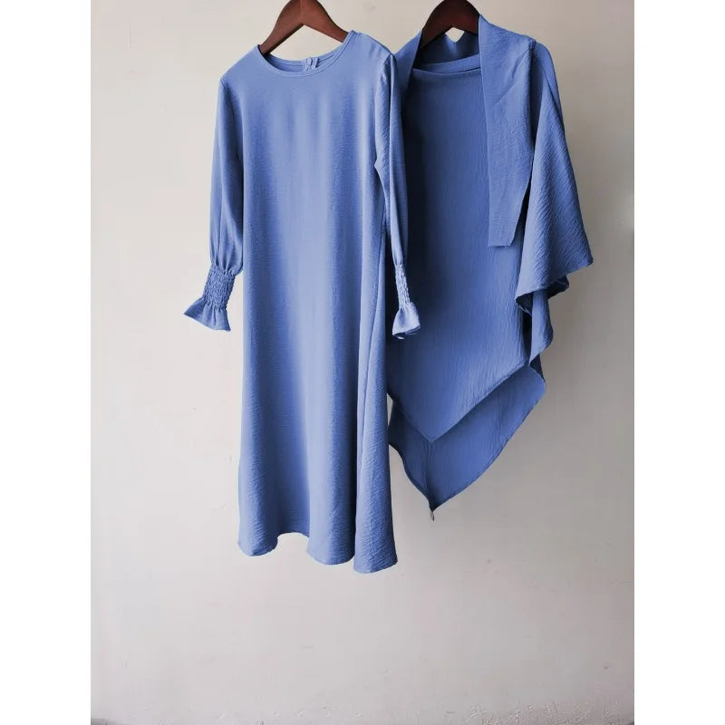 Eid Kids Hijab Hooded Bat Sleeve Dress Fashion Casual Children Wear Jilbab Islam Muslim Ramadan Dubai Turkey Abaya Modest Outfit