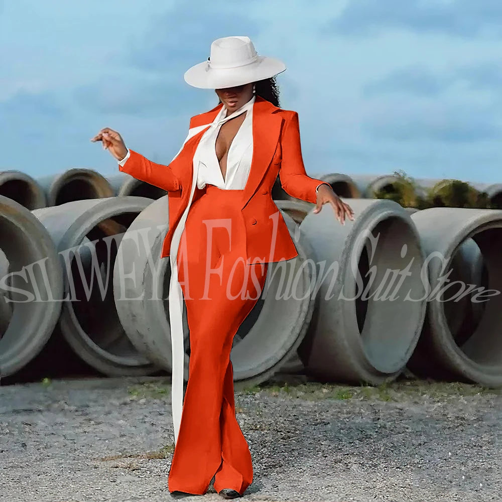 Fashion Pure White Female Suit 2 Pieces Jacket Pants Women Ladies Evening Party Tuxedos Formal Work Wear For Wedding
