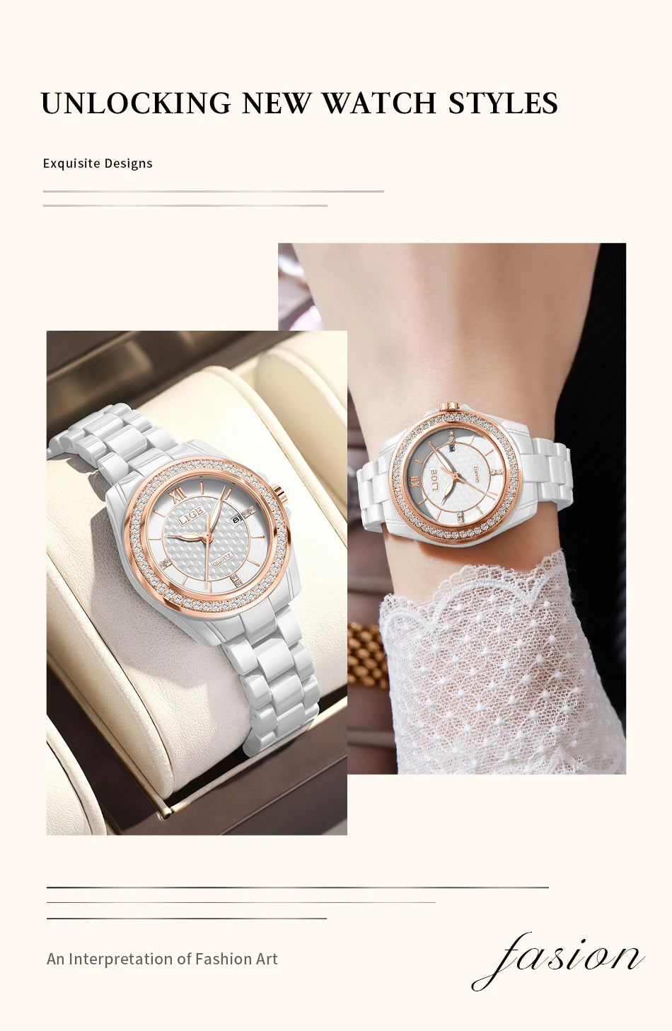 LIGE Luxury Woman Watch Waterproof Fashion Quartz Ladies Wristwatch Date Week Full Ceramic Women's Watches Relojs+GIFT Box