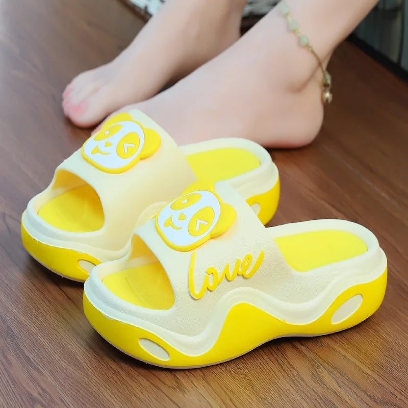 Girls platform slides beach chunky slipper animal flipflops High heel panda slipper women summer height increasing shoes youth