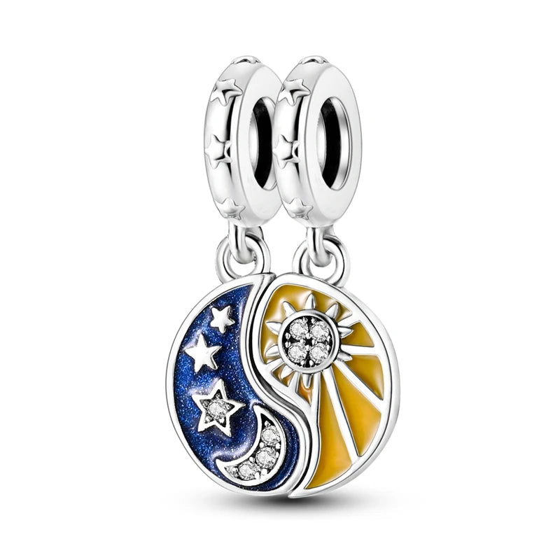 925 Sterling Silver Charm Pendant Star Moon Sun Starry Sky Beaded Charm Fit Original Bracelet DIY Fine Jewelry Making For Women