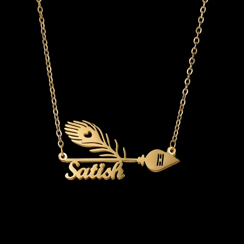 Nextvance Custom Name Necklace Peacock Feather Arrow Pen Pendant For Women Personalized Stainless Steel Nameplate Jewelry Gifts
