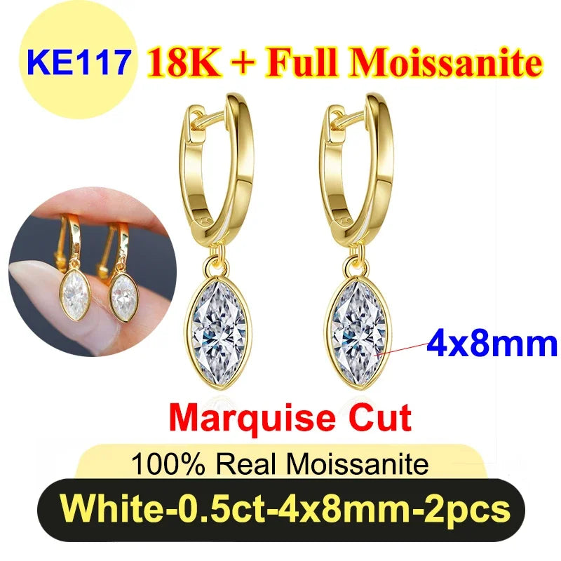 Simple 0.5ct Round Pear Emerald Moissanite Diamond Earring for Women 925 Sterling Silver Plated 18K Women Moissanite Earring GRA