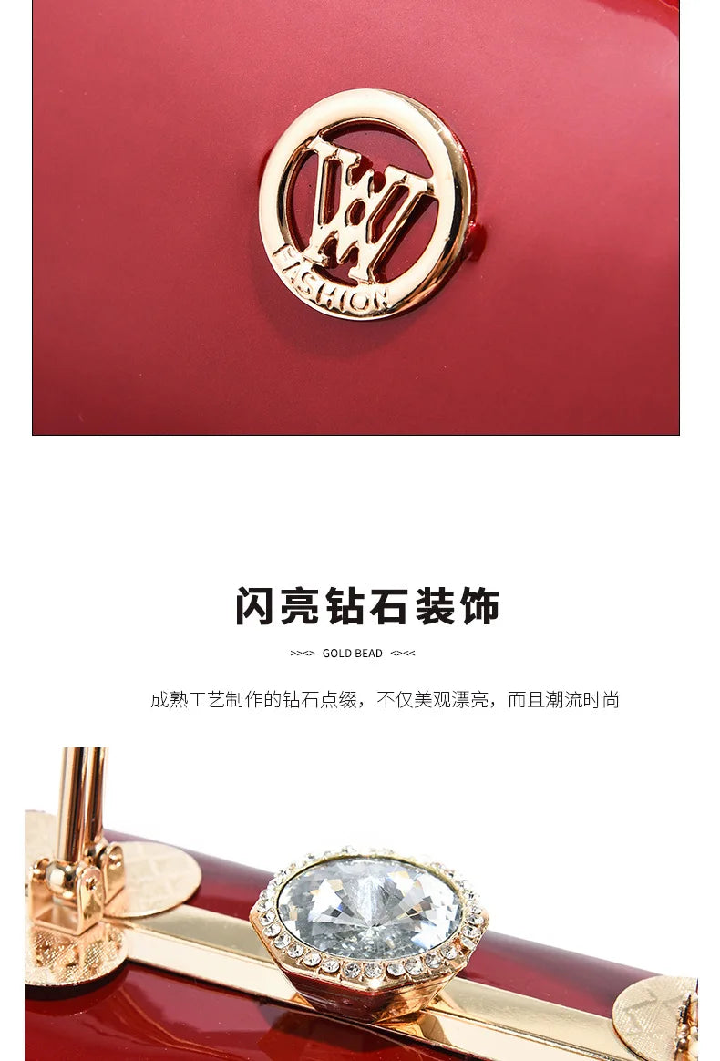 Patent Leather Diamond Handle Bag