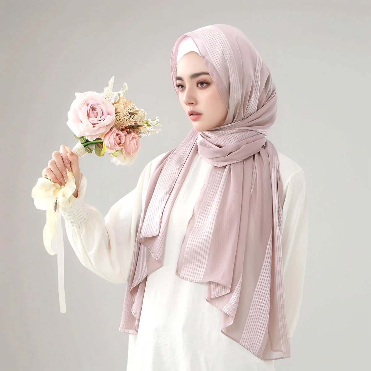 Gradient Shiny Chiffon Scarf Silk Like Women Muslim Hijab Solid Headscarf Shawl Premium Yarn Scarf Islam Turban Ramadan 180*75cm