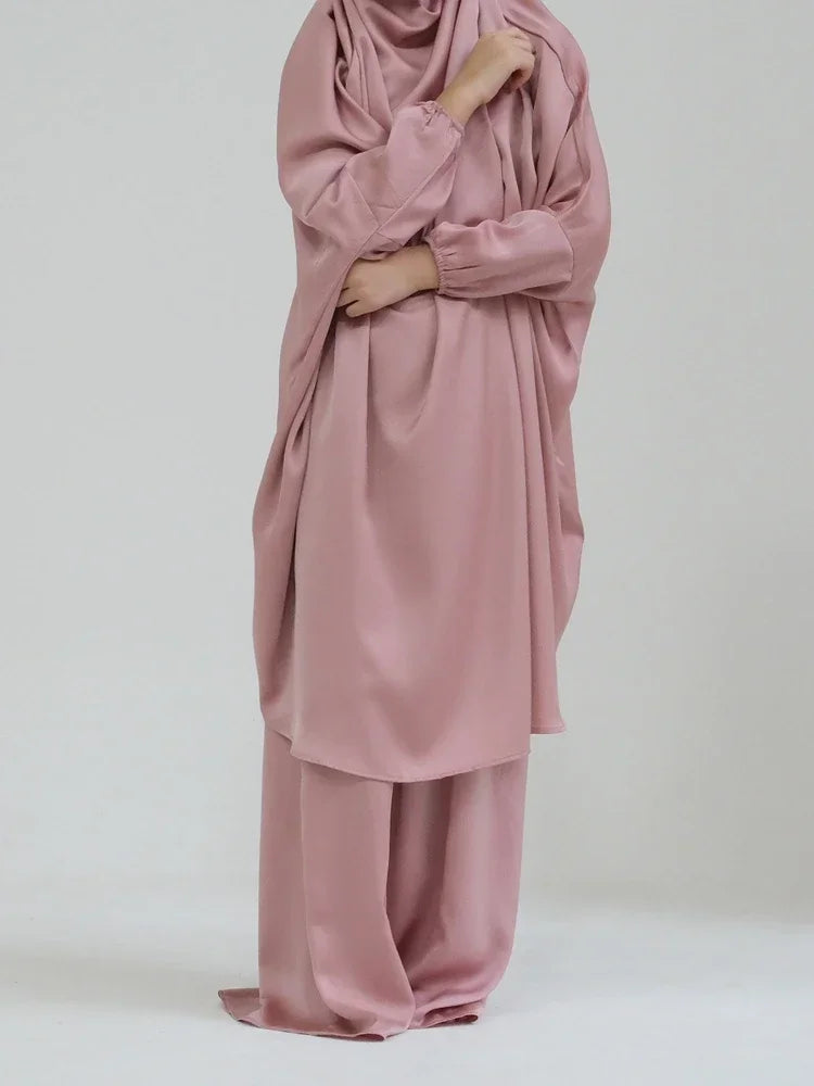 Eid Muslim Long Khimar Dress Kids Girls Abaya Long Khimar Set Prayer Garment Ramadan Dresses 2 Piece Jubha Robe Caftan Jilbab