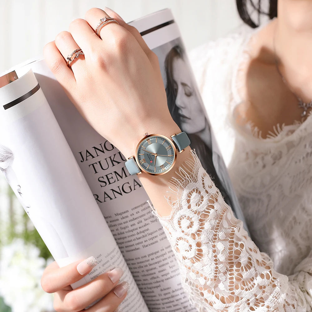 CURREN Luxury Women's Watch Stylish Leather Strap  Quartz Movement Casual Elegant Ladies Wristwatch Fashionable Design with Box
