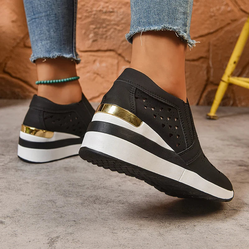 Hollow Out Breathable Wedge Sneakers for Women Lightweight Non Slip Vulcanize Shoes Woman Plus Size Comfort Slip On Casual Shoes
