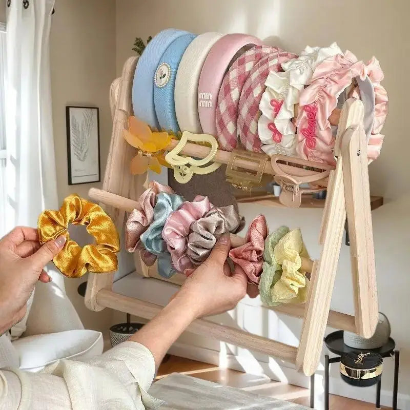 Wooden Headband Storage Rack Display Stand 2 Layer Home Use Hair Accessories Jewelry Headwear Exhibition Rack Jewelry Storage