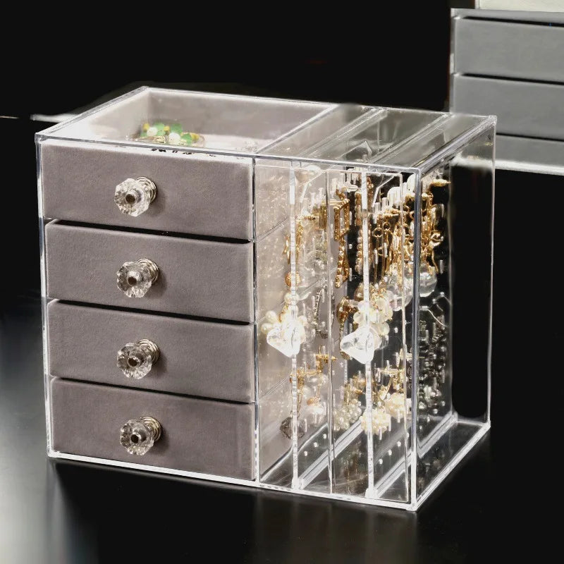 Large Capacity Transparent Dustproof Flannel Earring Jewelry Storage Box Simple Plastic Ear Clip Necklace Finish Packed Carton