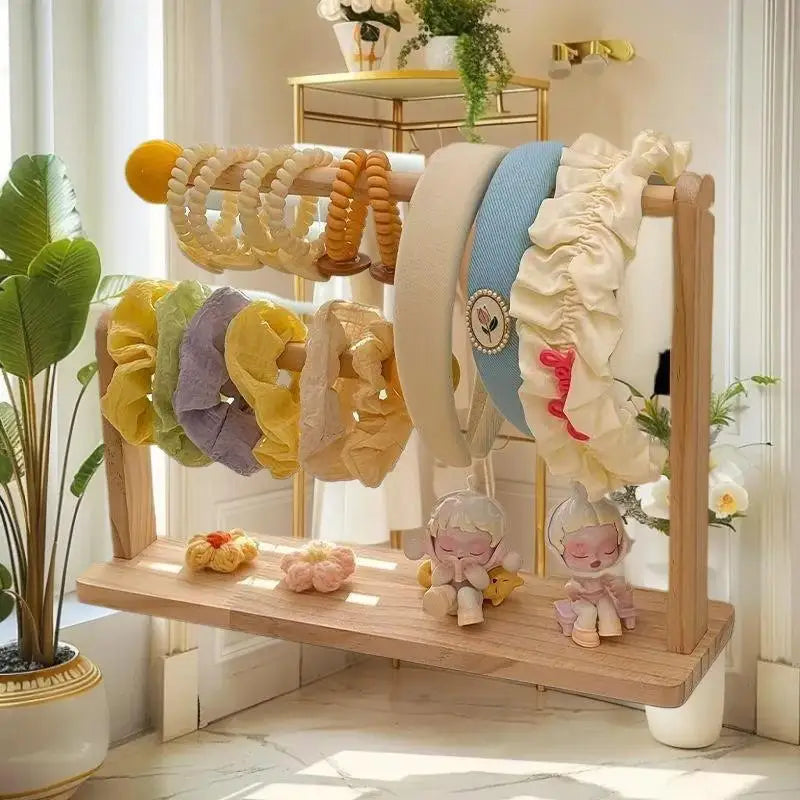 Wooden Headband Storage Rack Display Stand 2 Layer Home Use Hair Accessories Jewelry Headwear Exhibition Rack Jewelry Storage