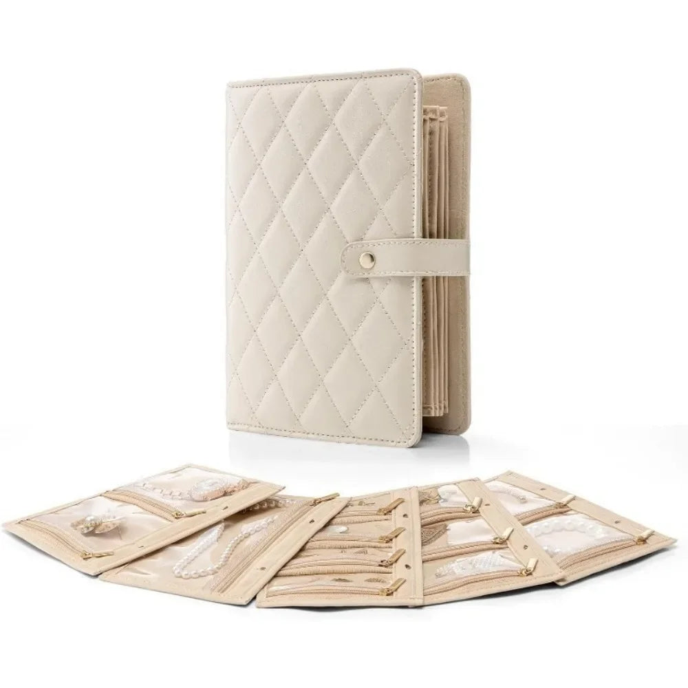 Portable PU Leather Jewelry Storage Book Jewellery Binder, Jewelry Organizer Roll, Small Anti Oxidation Jewelry Storage Bag