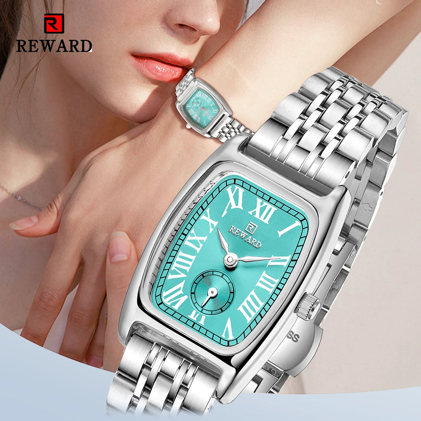 REWARD Luxury Elegant Rectangle Ladies Watch Waterproof Luminous Watch for Woman Stainless Steel Quartz Women's Watches with Box