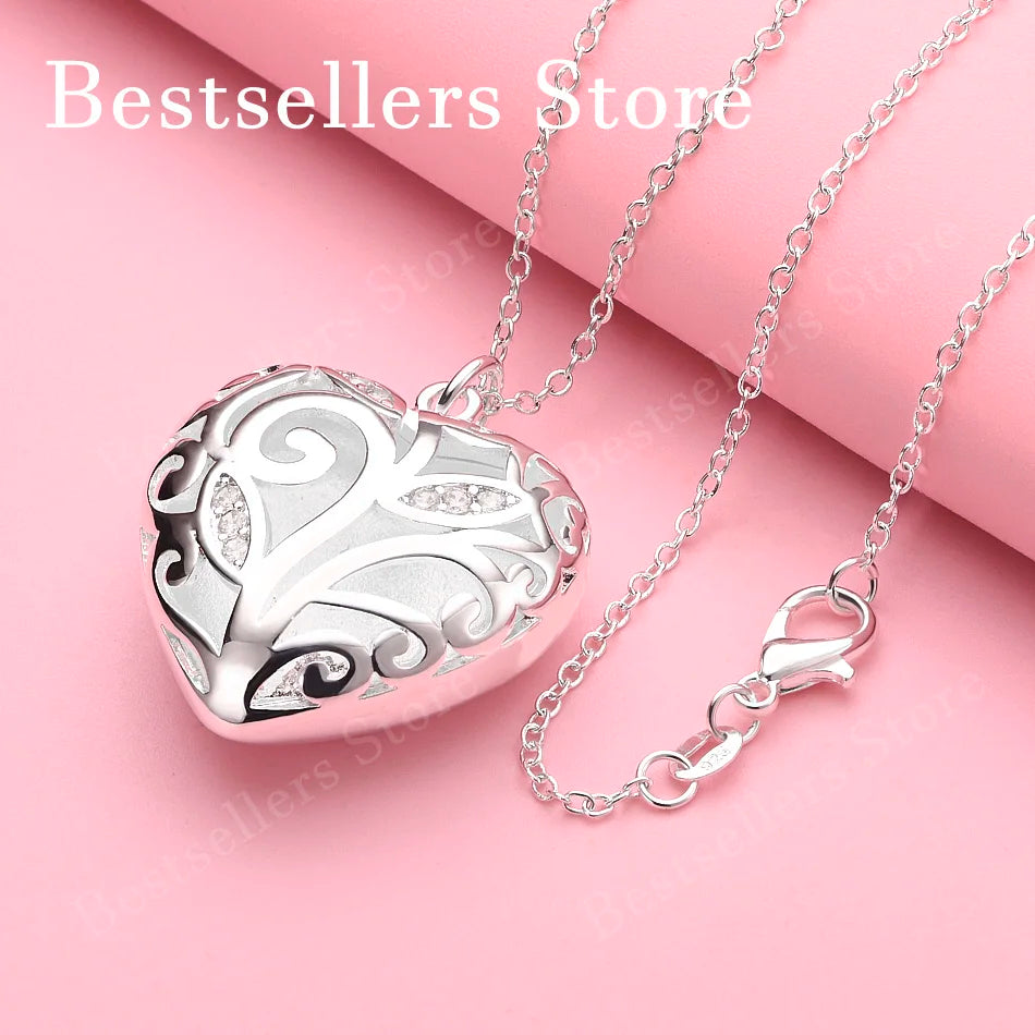 925 sterling silver 16-30 inch exquisite heart-shaped pattern pendant necklace for women's wedding jewelry accessories