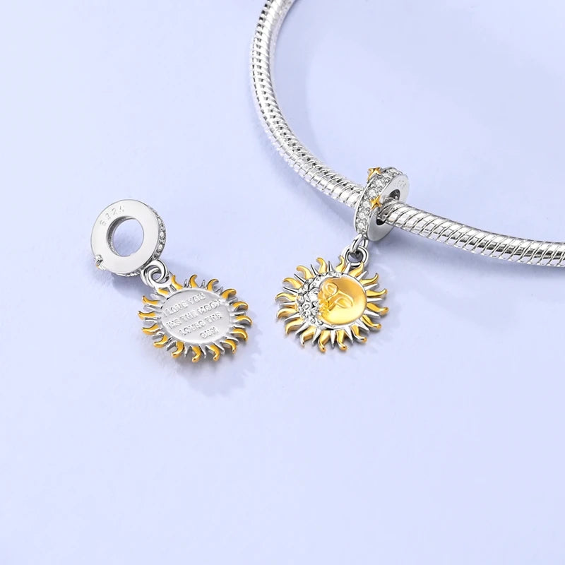 925 Sterling Silver Charm Pendant Star Moon Sun Starry Sky Beaded Charm Fit Original Bracelet DIY Fine Jewelry Making For Women