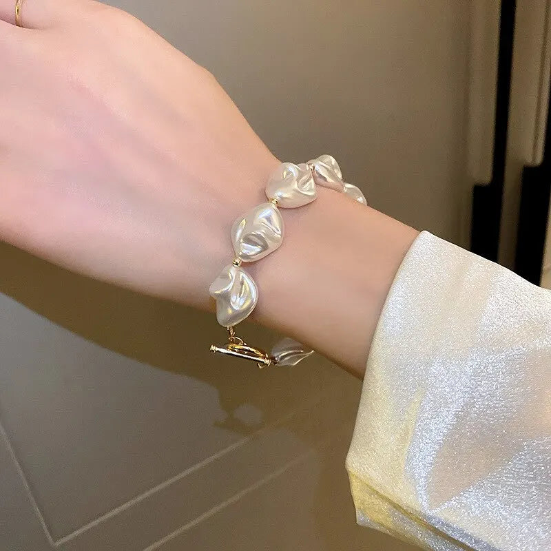 Elegant Baroque Pearl Chain Bracelet For Women Irregular Imitation Pearl Beaded Bracelets Bangles Wedding Bridal Jewelry