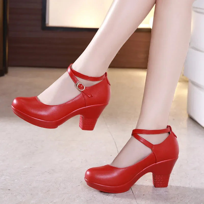 New 2025 Fashion Women Pumps With High Heels For Ladies Work Shoes Dancing Platform Pumps Women Genuine Leather Shoes Mary Janes