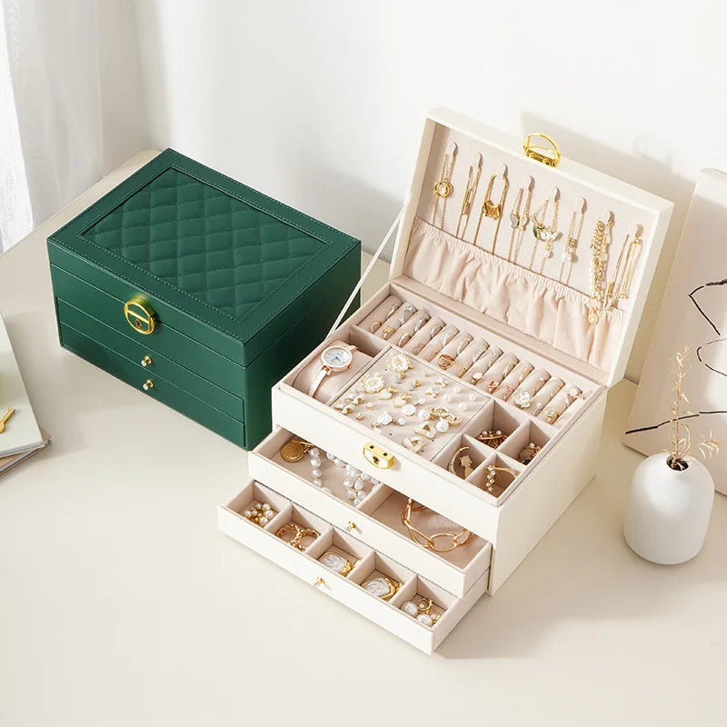Large Jewelry Storage Box Multi-Layer Organizer For Jewelry Necklace Earring Leather Jewellery Storage Packaging Display Boxes