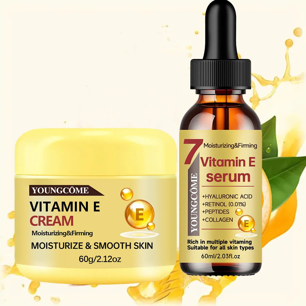 YOUNGCOME Vitamin E Cream & Serum Set - Anti-Aging Moisturizing Hydrating Face Care for All Skin Types 30/60ml