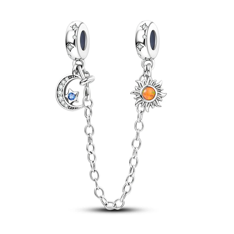 925 Sterling Silver Charm Pendant Star Moon Sun Starry Sky Beaded Charm Fit Original Bracelet DIY Fine Jewelry Making For Women