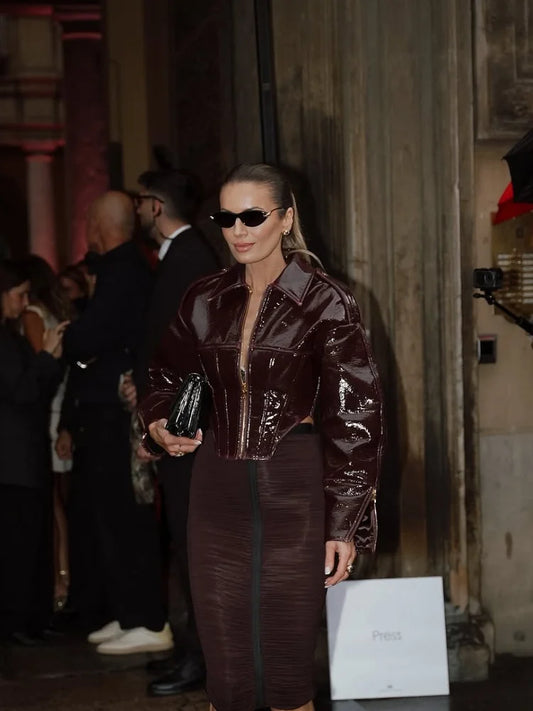 Cinched-Waist Leather Jacket | Faeva London