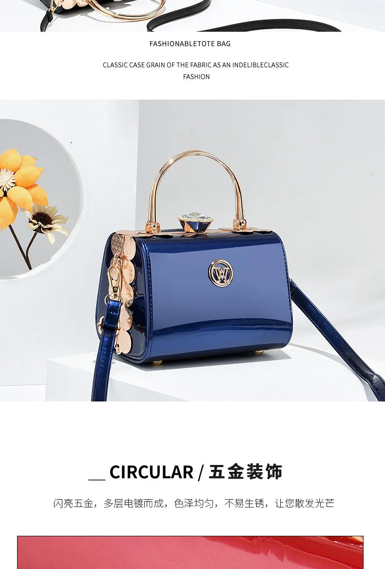 Patent Leather Diamond Handle Bag