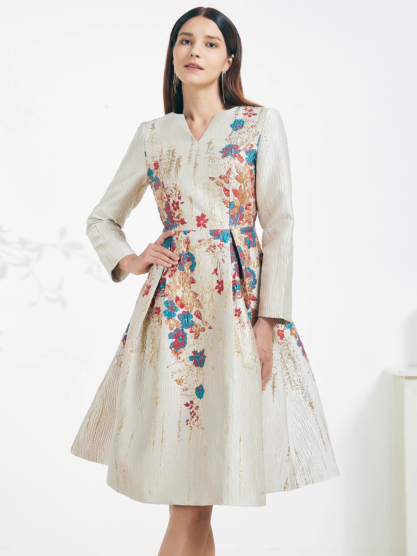 Floral Jacquard Evening Dress