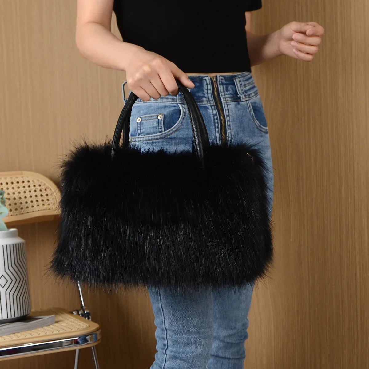Winter Faux Fur Boston Handbag