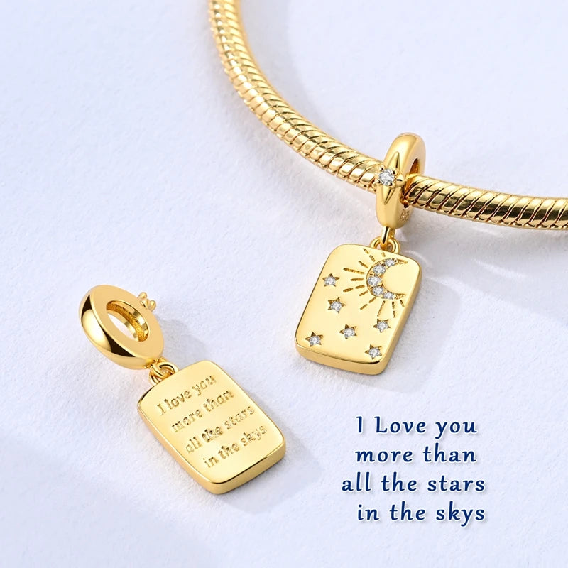 925 Sterling Silver Charm Pendant Star Moon Sun Starry Sky Beaded Charm Fit Original Bracelet DIY Fine Jewelry Making For Women