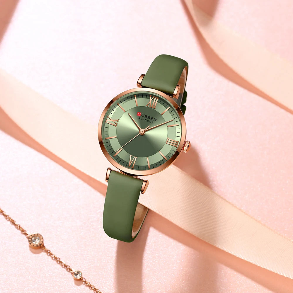 CURREN Luxury Women's Watch Stylish Leather Strap  Quartz Movement Casual Elegant Ladies Wristwatch Fashionable Design with Box