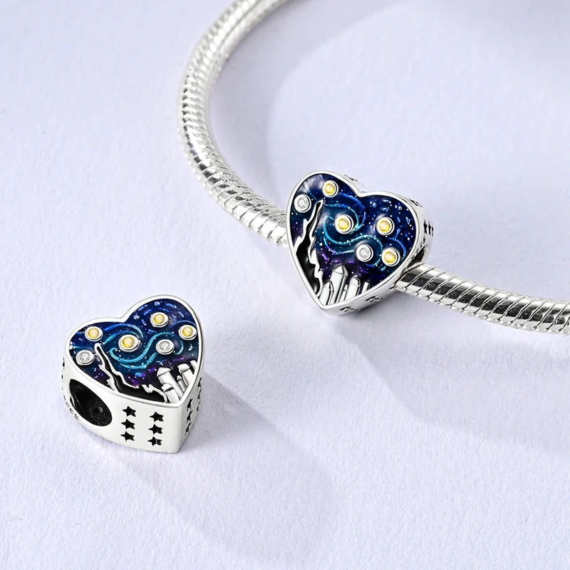 925 Sterling Silver Charm Pendant Star Moon Sun Starry Sky Beaded Charm Fit Original Bracelet DIY Fine Jewelry Making For Women