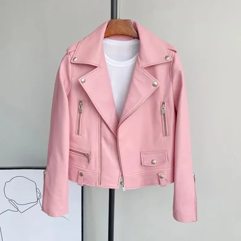 2025 New Womens Faux PU Leather Jacket Casual Lady La | Faeva London