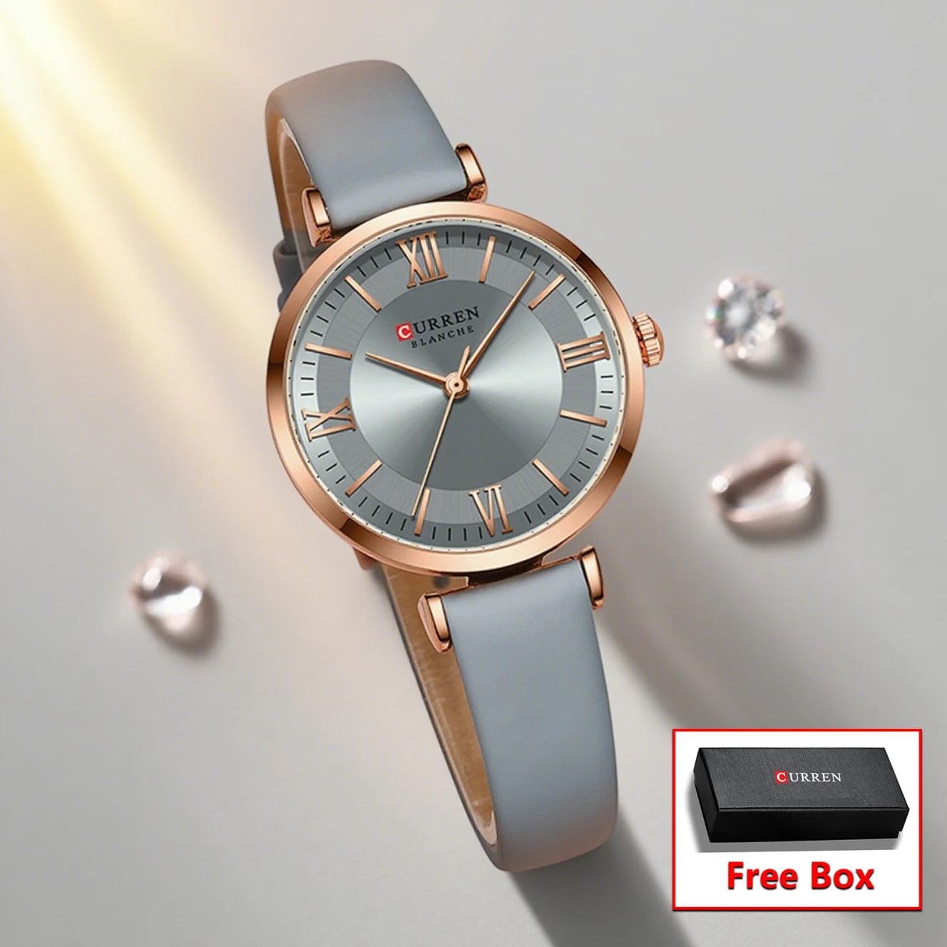 CURREN Luxury Women's Watch Stylish Leather Strap  Quartz Movement Casual Elegant Ladies Wristwatch Fashionable Design with Box